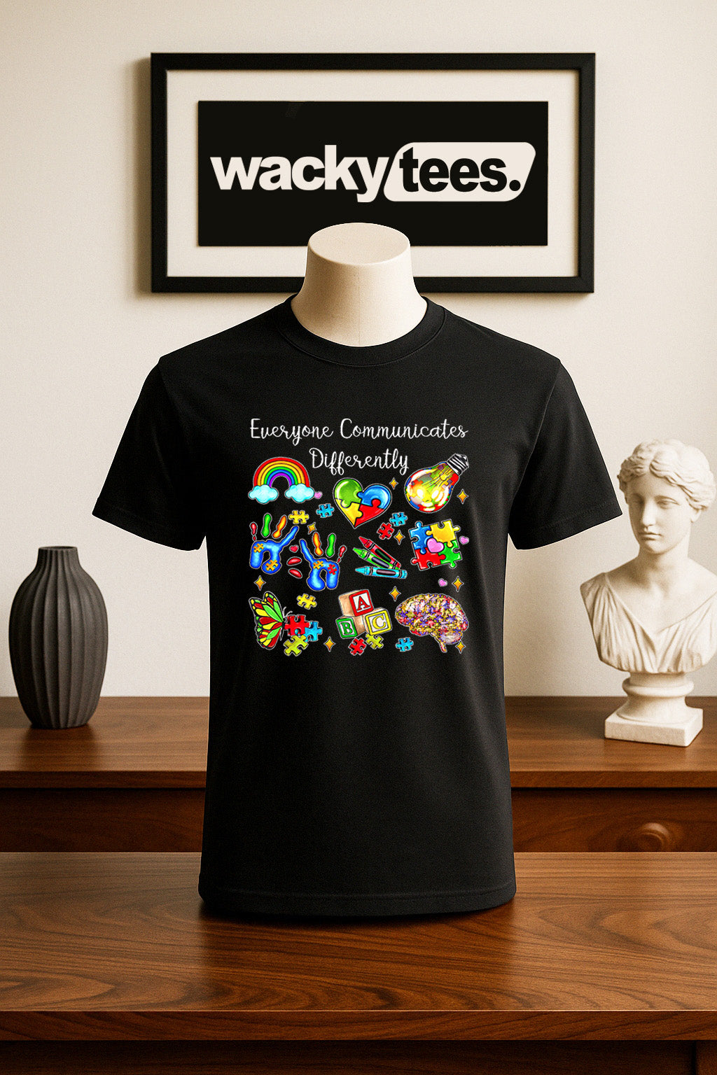 Everyone Communicates Differently Autism Awareness Graphic Tee Shirt