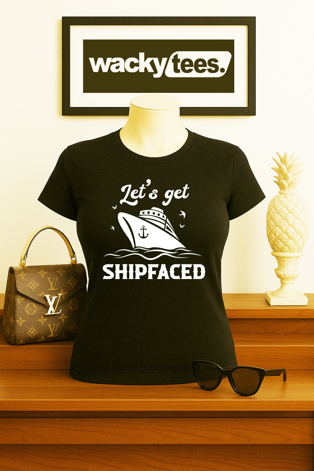 Lets Get Ship faced Cruise Cruising Vacation Boozy Graphic Tee Shirt