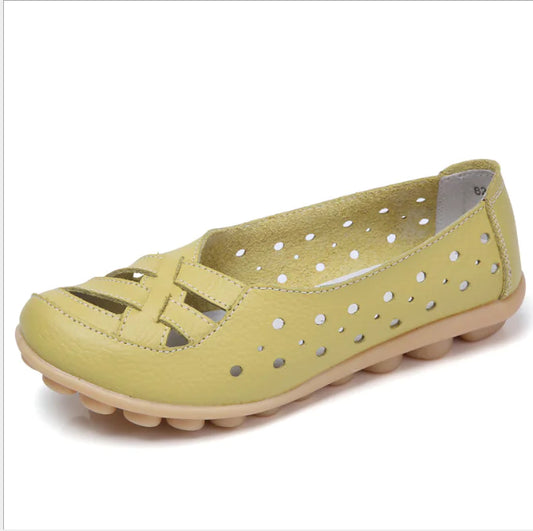 Breathable Leather Flat Shoes with Non-Slip Sole